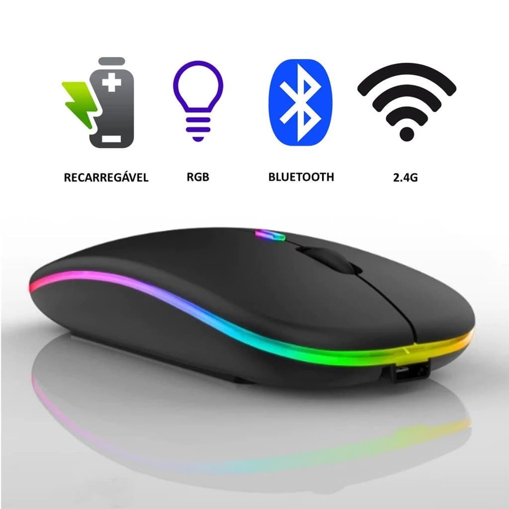 Mouse Sem Fio Recarregável com LED RGB: Conforto e Eficiência para seu Home Office REAL