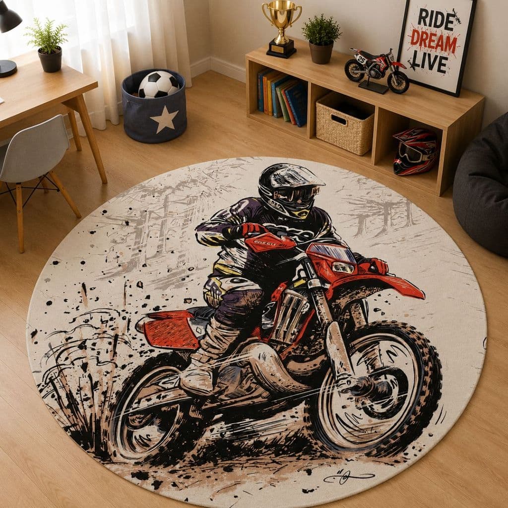 Tapete Redondo Decorativo 88cm Antiderrapante para Sala e Quarto 2210