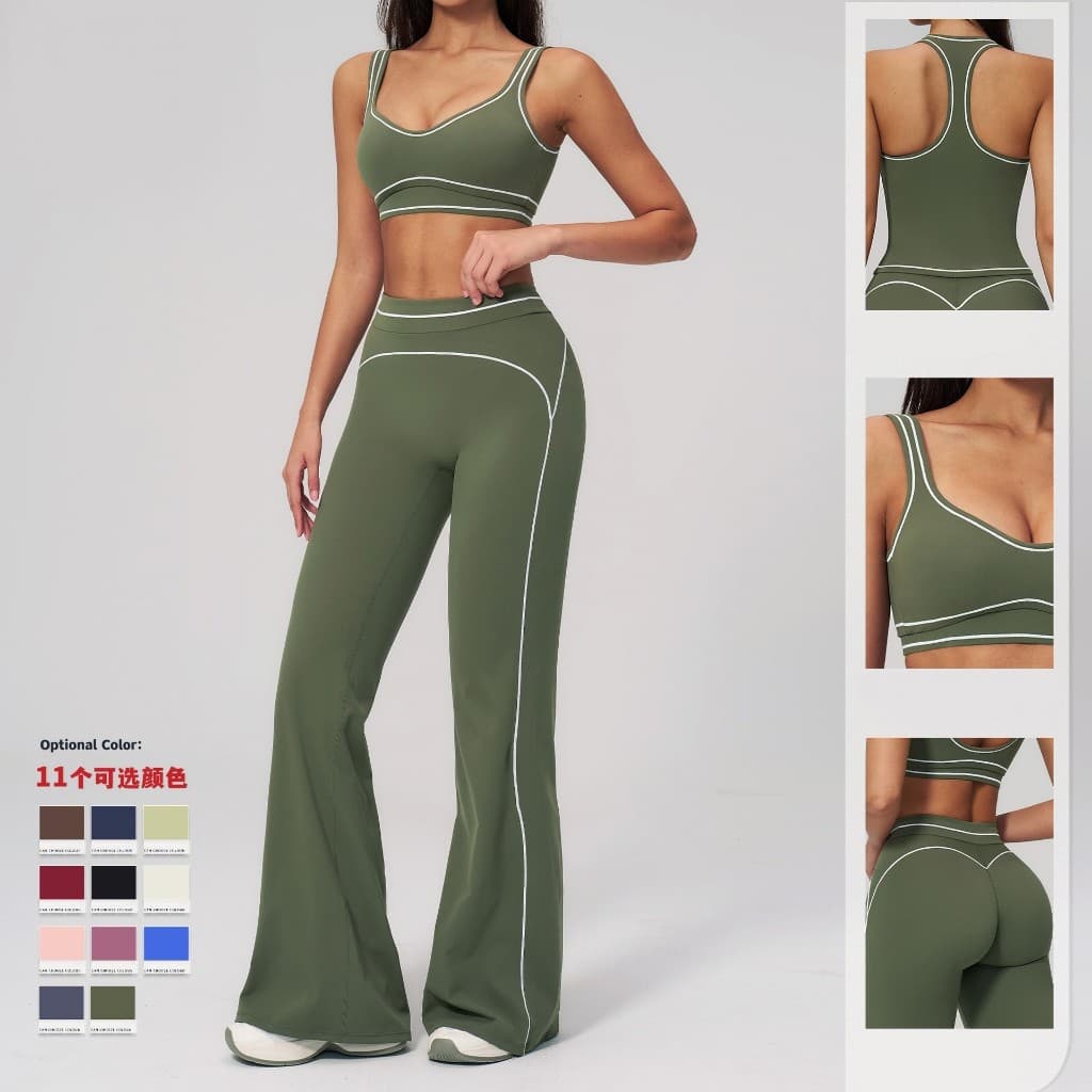Roupa de fitness feminina, Shorts largos de cintura alta, terno de fitness de duas peças.