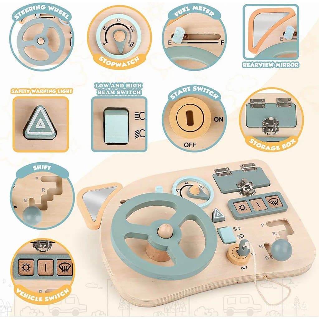 Volante de Brinquedo Montessori, Painel Sensorial de Madeira, Brinquedo Educativo para Atividades de Aprendizagem Pré-es