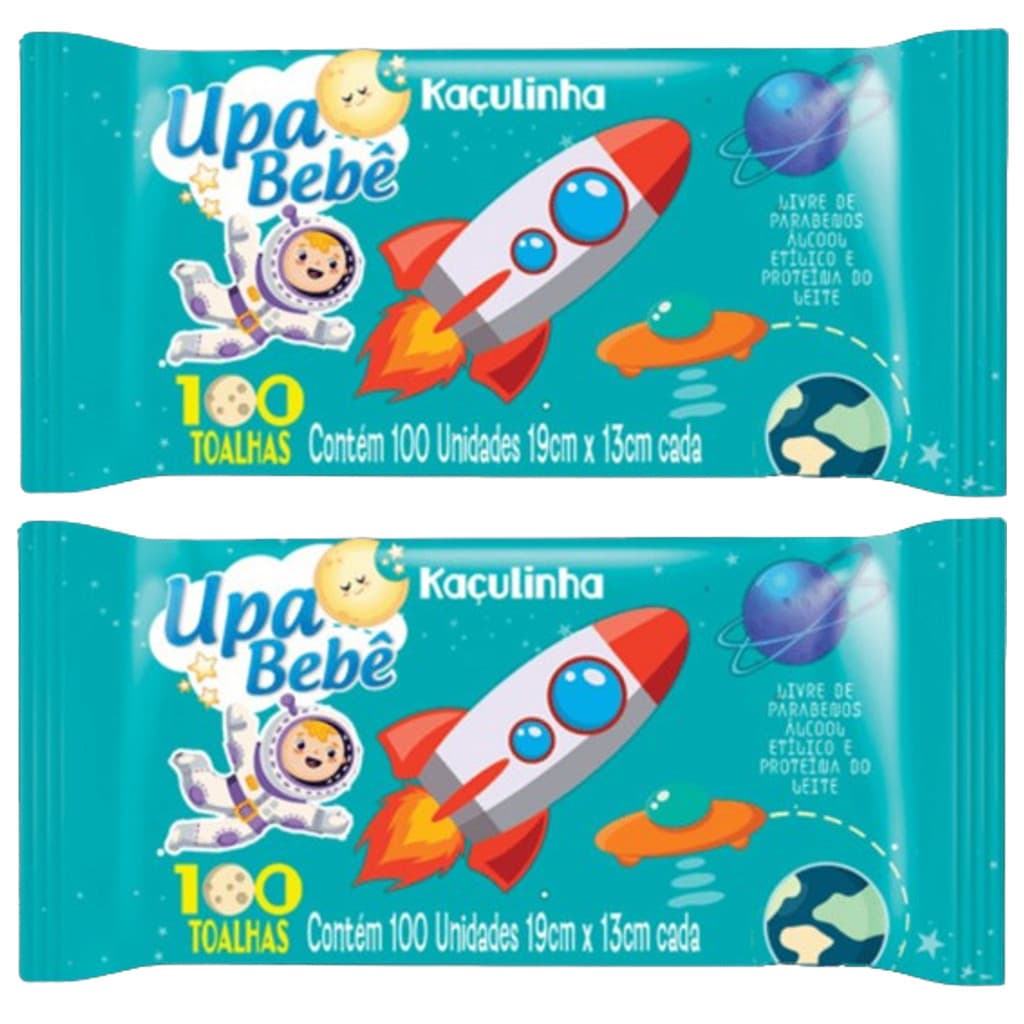 Kit 2 Toalhas Umedecidas Com 100 Unidades Kaculinha Upa Bebê