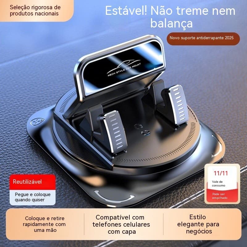 Suporte de Celular para Carro — Ventosa Rotativa 360°, Base Antiderrapante e Universal