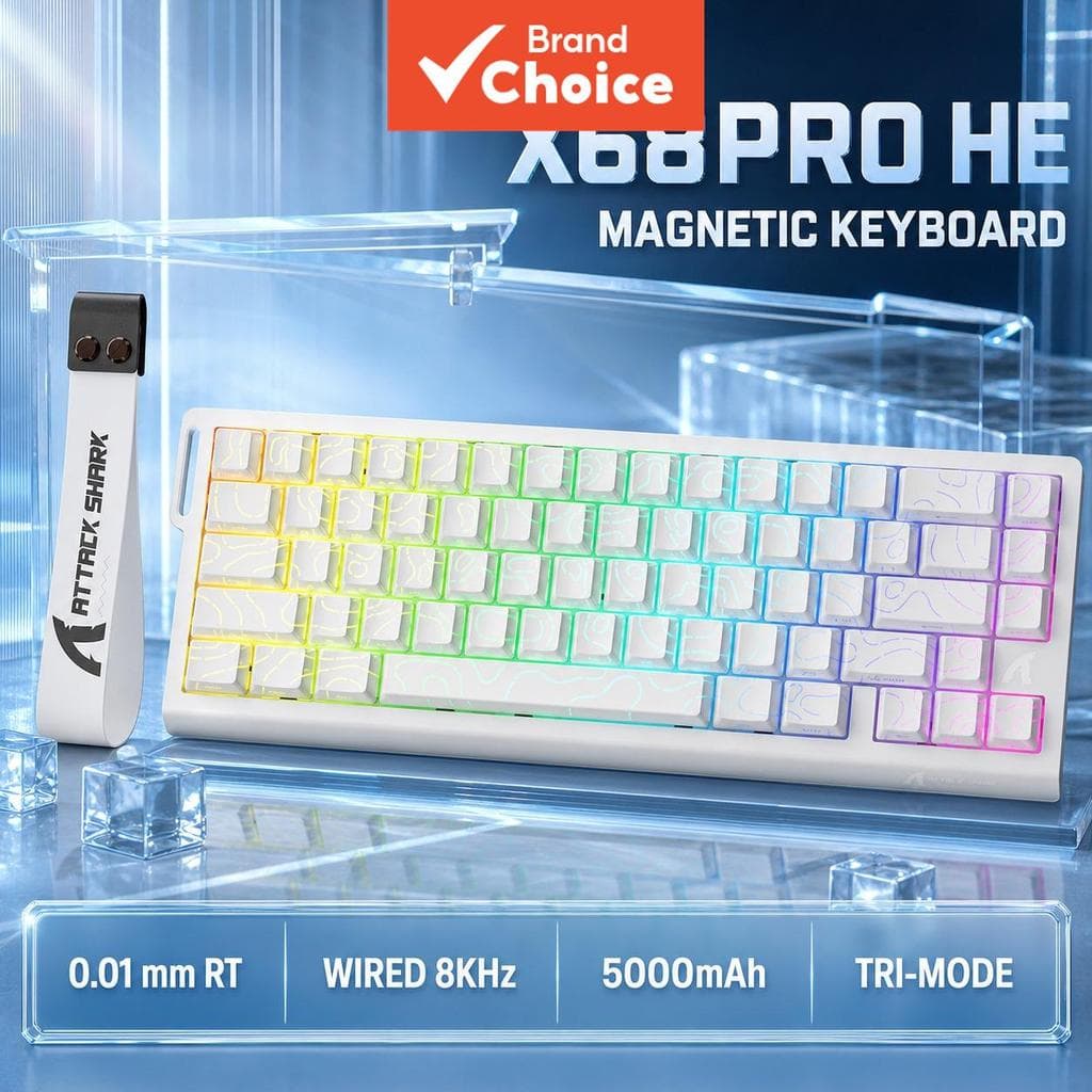 Teclado Mecânico de Jogos Attack Shark X68PRO HE Mini USB, Switch para Jogos, Teclado Compacto, Teclas PBT, para PC