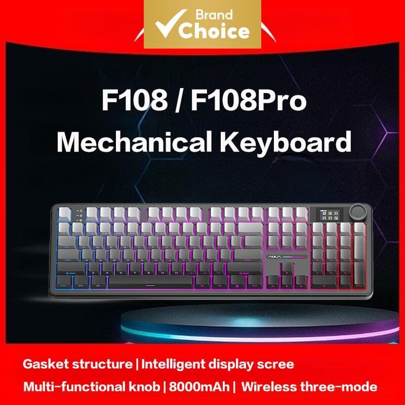 AULA F108 Pro Tri Modo Teclado Mecânico Sem Fio Bluetooth Gaming RGB Retroiluminado Quente Swappable Keycaps Para PC Gam