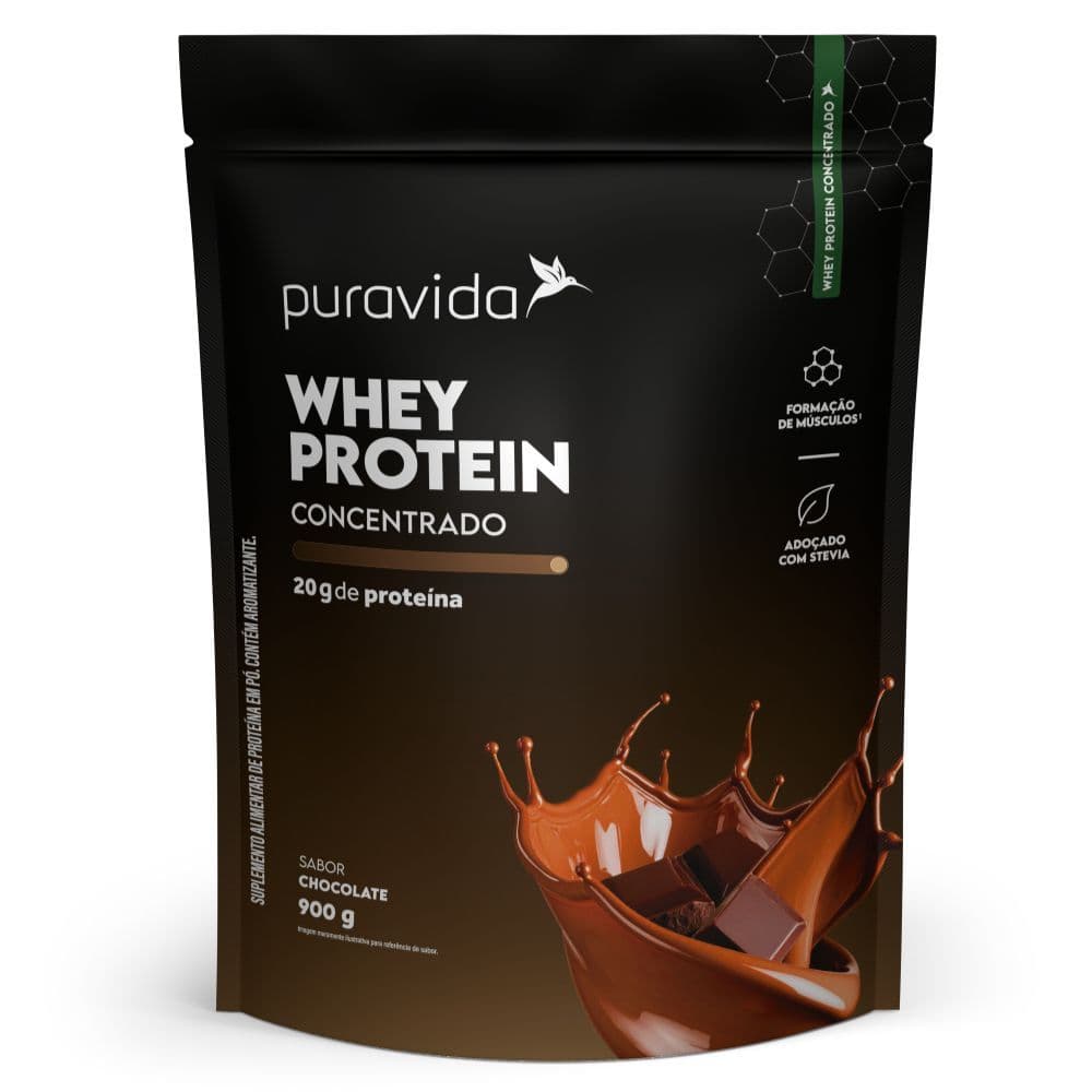 Whey Protein Concentrado Chocolate 900g - PuraVida