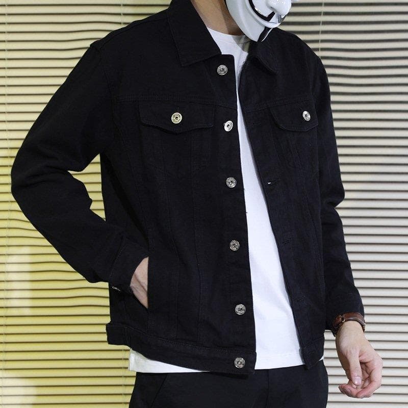 Primavera outono jaqueta jeans masculina fino-ajuste All-match cor sólida macacão jaqueta masculina na moda Casual denim