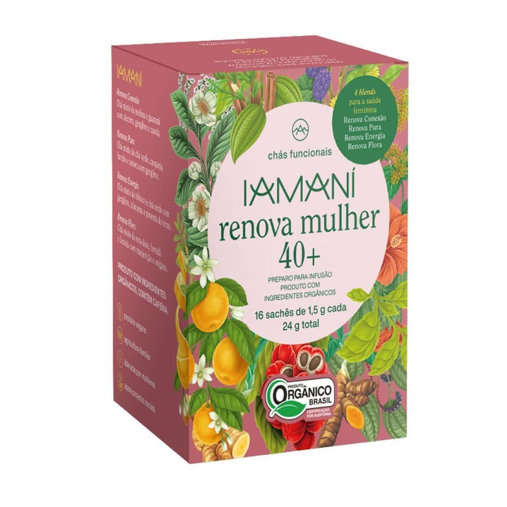 Chá Orgânico Renova Mulher 40+ Alê Feltre 4 Blends 16 Sachês Iamaní