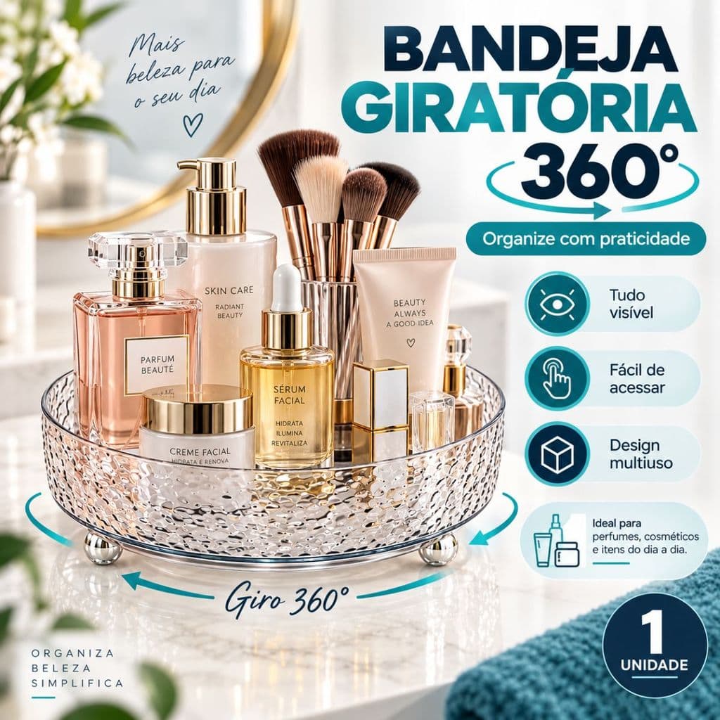 Bandeja Giratória 360° Organizador Multiuso 23cm Perfumes Cosméticos Maquiagem Banheiro Cozinha