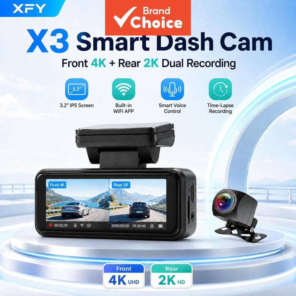 Câmera Veicular X3 Dash Cam Frontal e Traseira 4K+2K, Canal Duplo, Plug and Play, Gravador de Vídeo Ultra HD para Carro