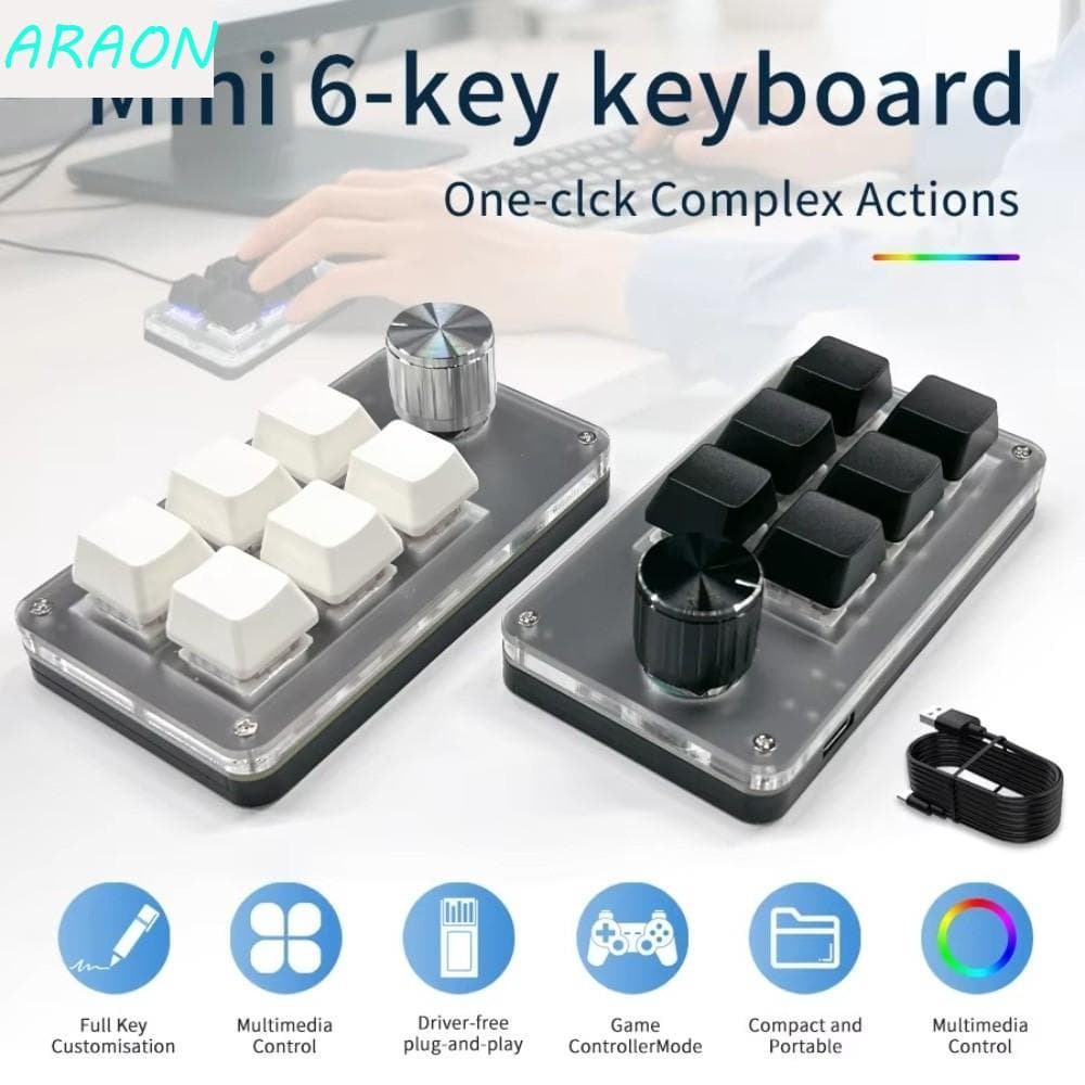 Teclados Para Jogos , Mini Teclado De Programação Personalizado Com Fio USB Hot Swap , 6 Teclas , 1 Botão , Mecânico