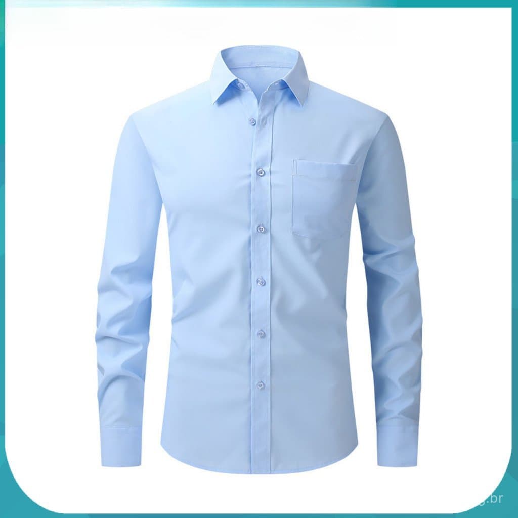 Camisa de lapela com abotoadura simples para escritório masculino, camisa social masculina slim fit de manga comprida co