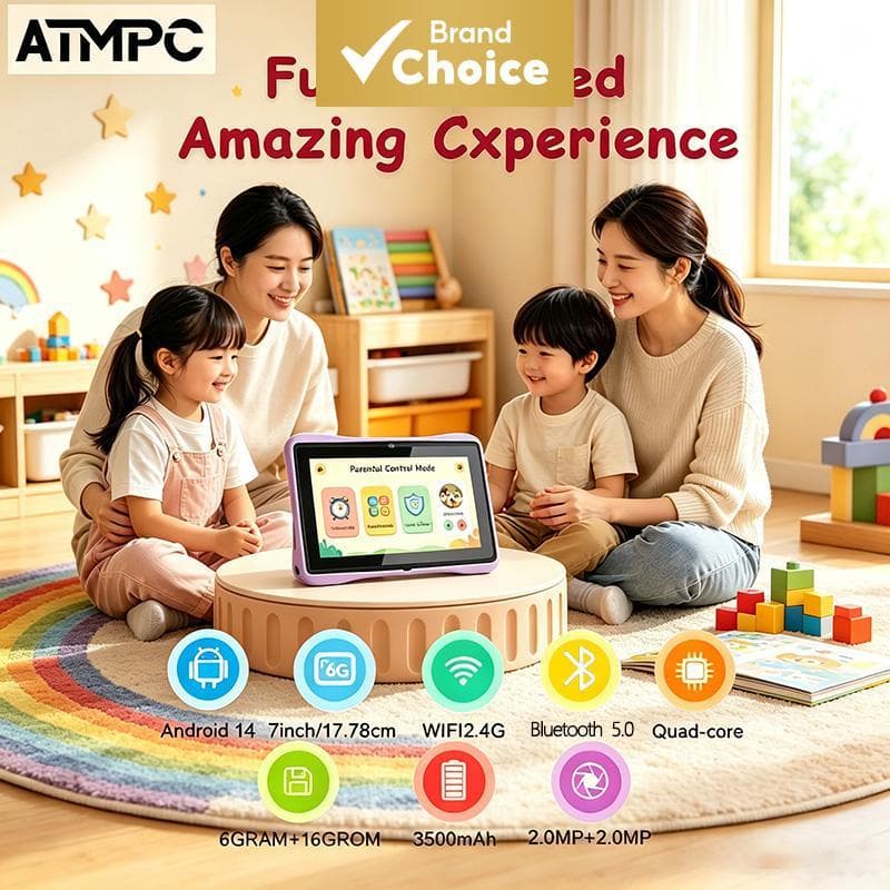 Tablet Android de 7 polegadas para crianças com Wi-Fi e Bluetooth: resistente e durável para aprendizado inteligente