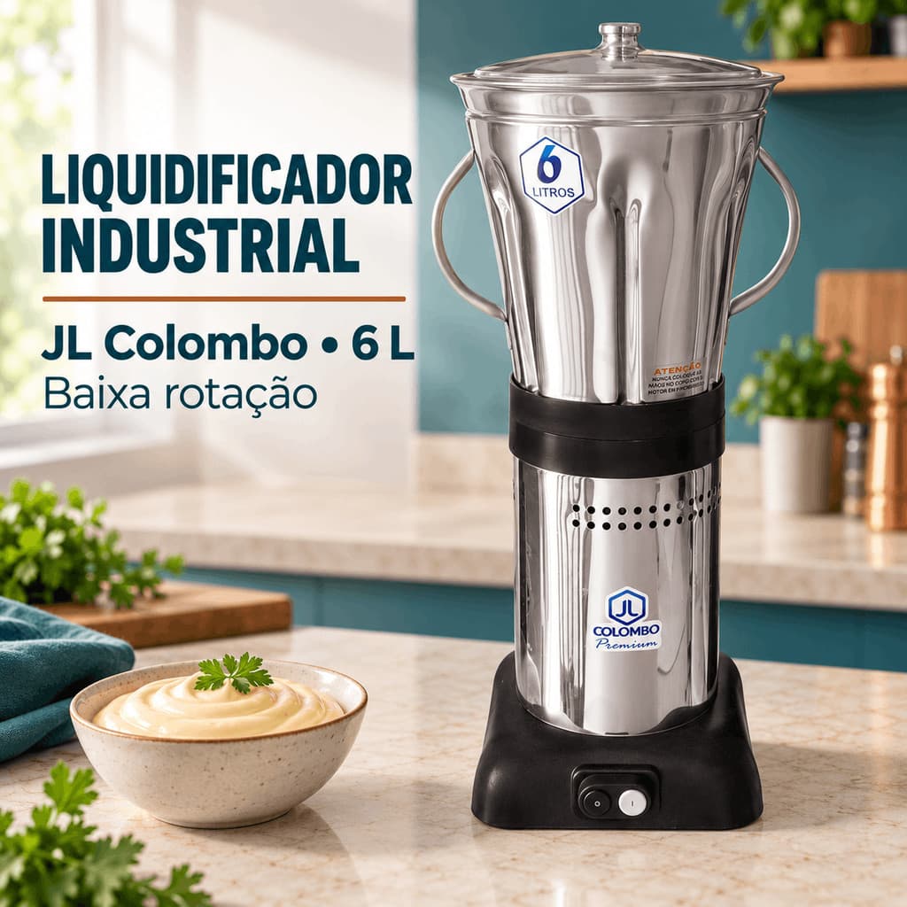 Liquidificador Triturador Industrial JL Colombo 6 Litros Baixa Rotação Aço Inox Profissional Comercial Cozinha Potente