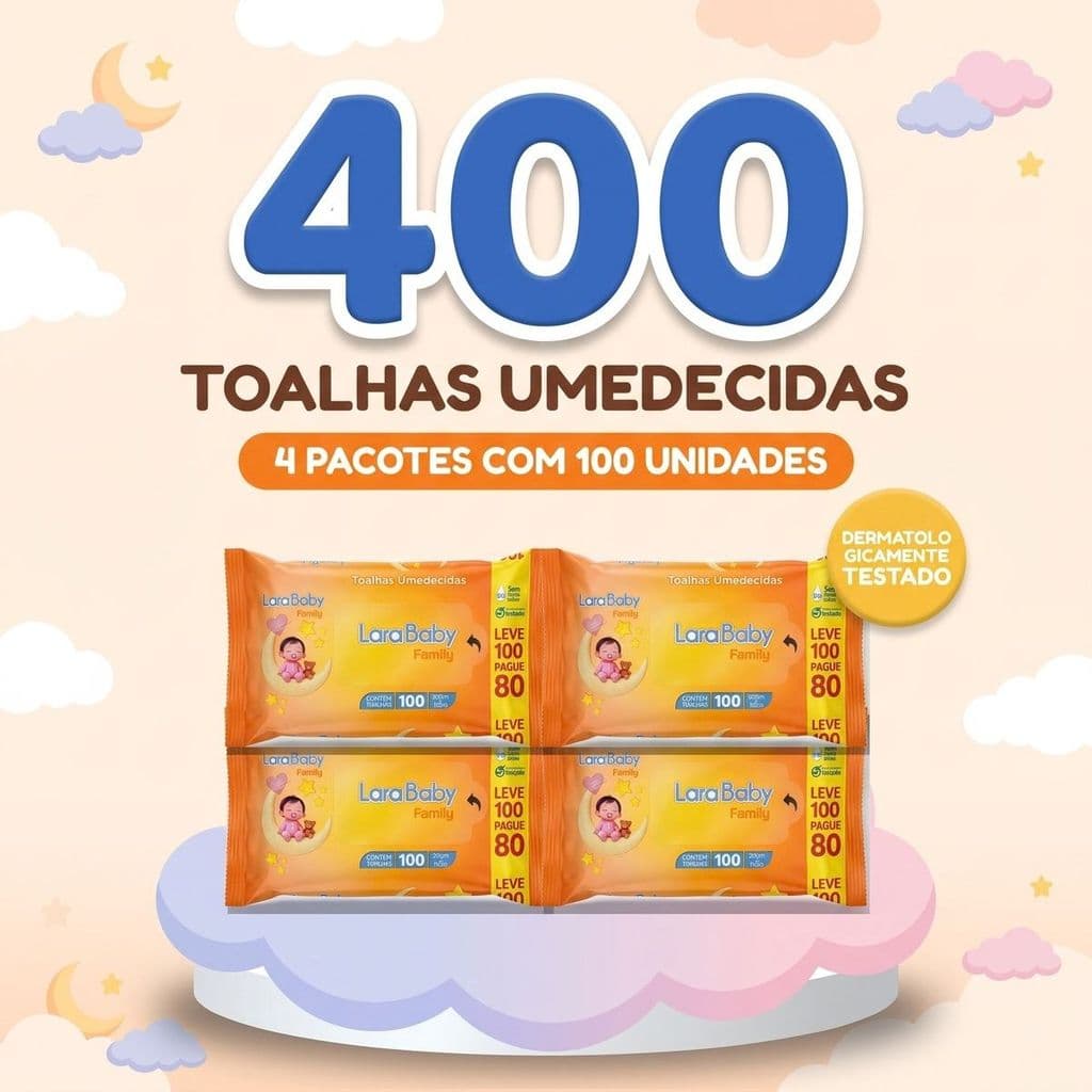 Kit 400 Lenço Umedecido c/100 toalhas Bebê Recem Nascido Sem Alcool Cheirinho Economico Macio Suave