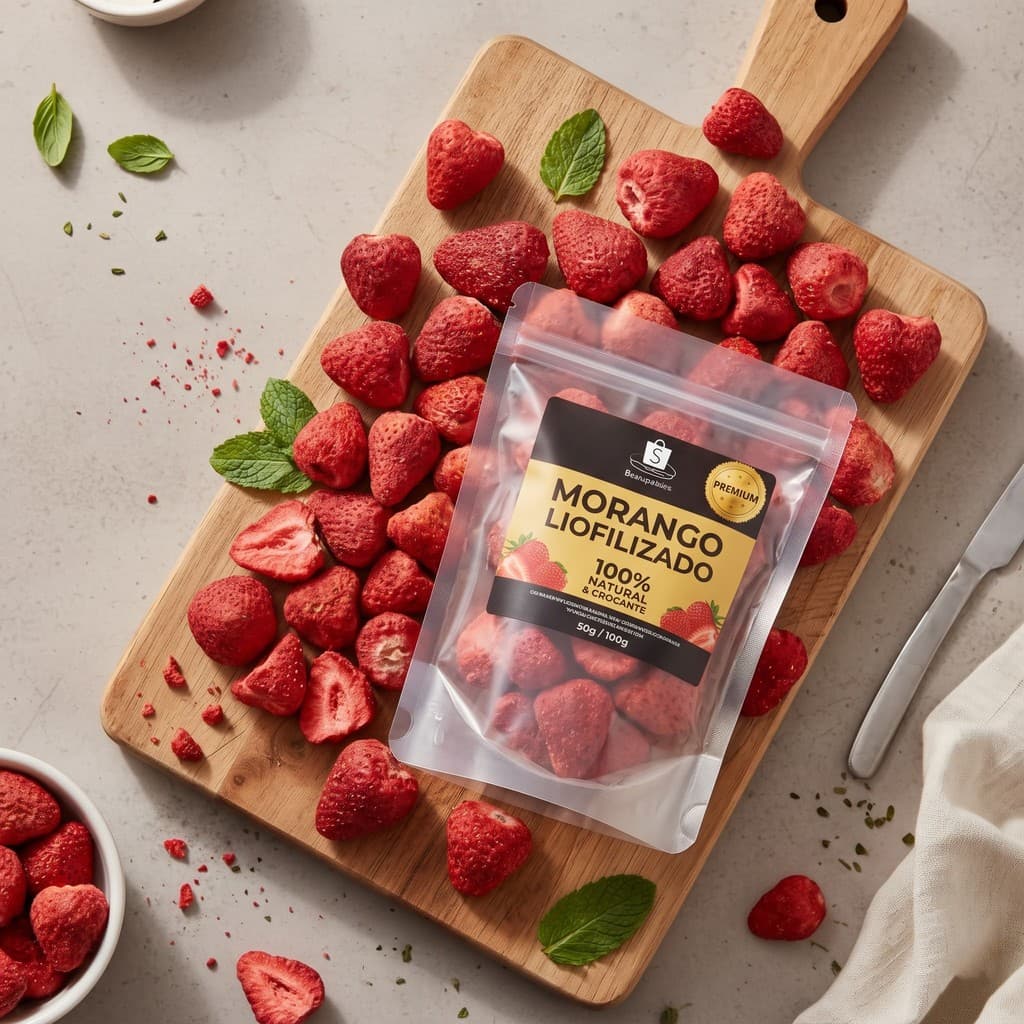 Snack Morango Liofilizado Premium (50g ou 100g) - Fruta Pura e Saudável