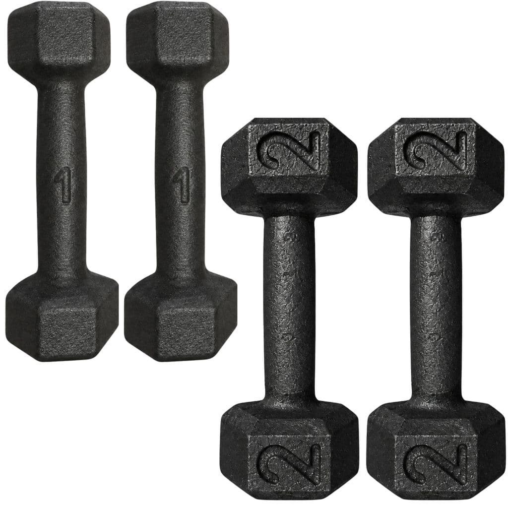 Kit Par Halter Sextavado Pintado 1kg 2kg 6kg Total Musculação Academia Treino Funcional CrossFit Fisioterapia Fitness