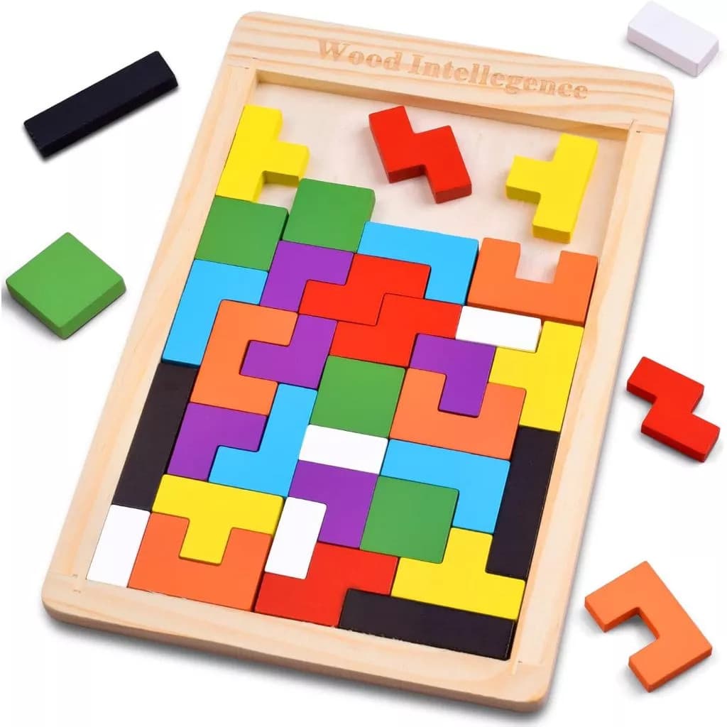 Tetris Quebra-Cabeça 3D Colorido Tangram De Madeira /jogos infantis educativos /Brinquedo Educativo