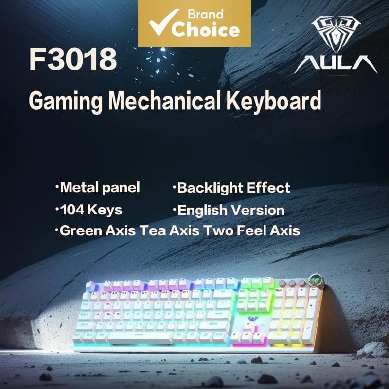 Teclado Mecânico com Fio AULA F3018 104 Teclas Painel Metálico Interruptores Duplos RGB Retroiluminado Teclado para