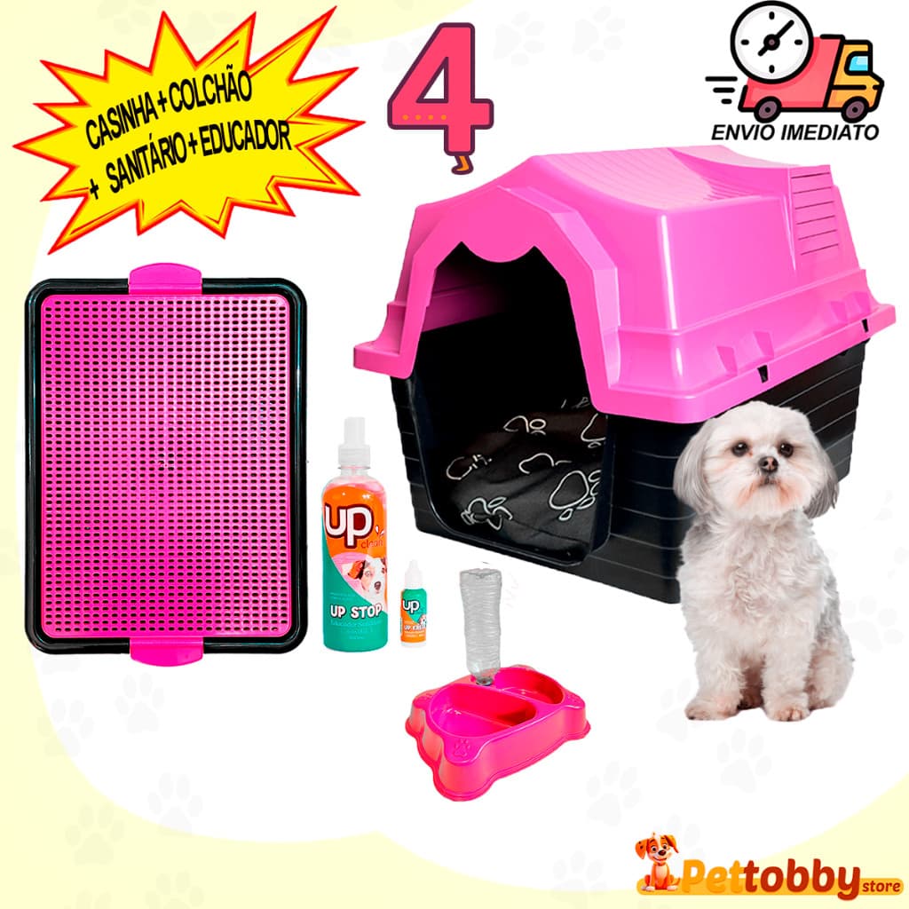 Casinha de Cachorro N 4 + Caminha Para Cachorro Sob Medida Tapete Higiênico para Cães Comedouro