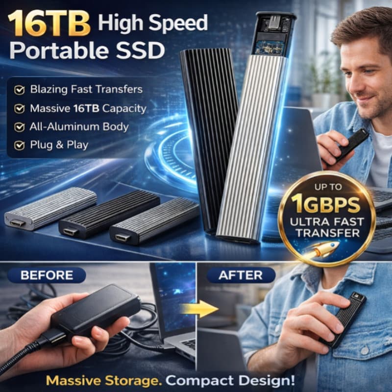 【Alta Velocidade】[Alta Capacidade] [Portátil e Prático] SSD Portátil/Disco Rígido Externo/Type-C/Backup