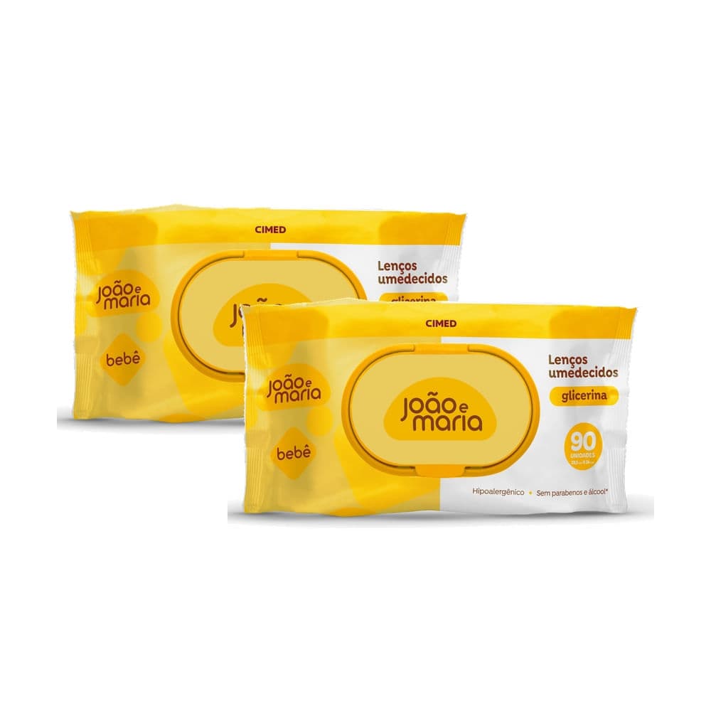 Kit 2 Lenços Umedecidos João e Maria Bebê Glicerina 90 Unidades