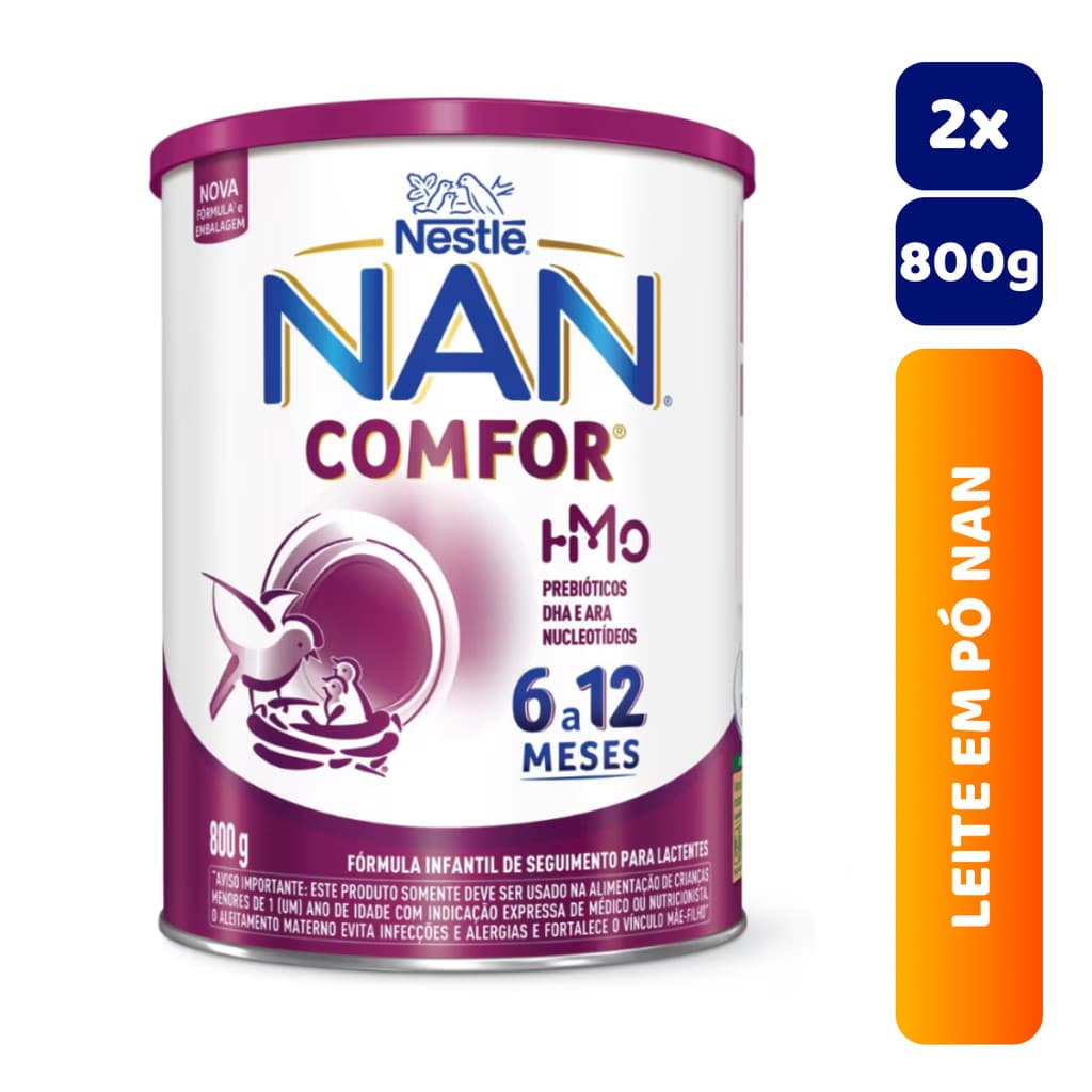 Kit 2x Latas Leite em Pó Infantil NAN Comfor 800g 6 a 12 meses