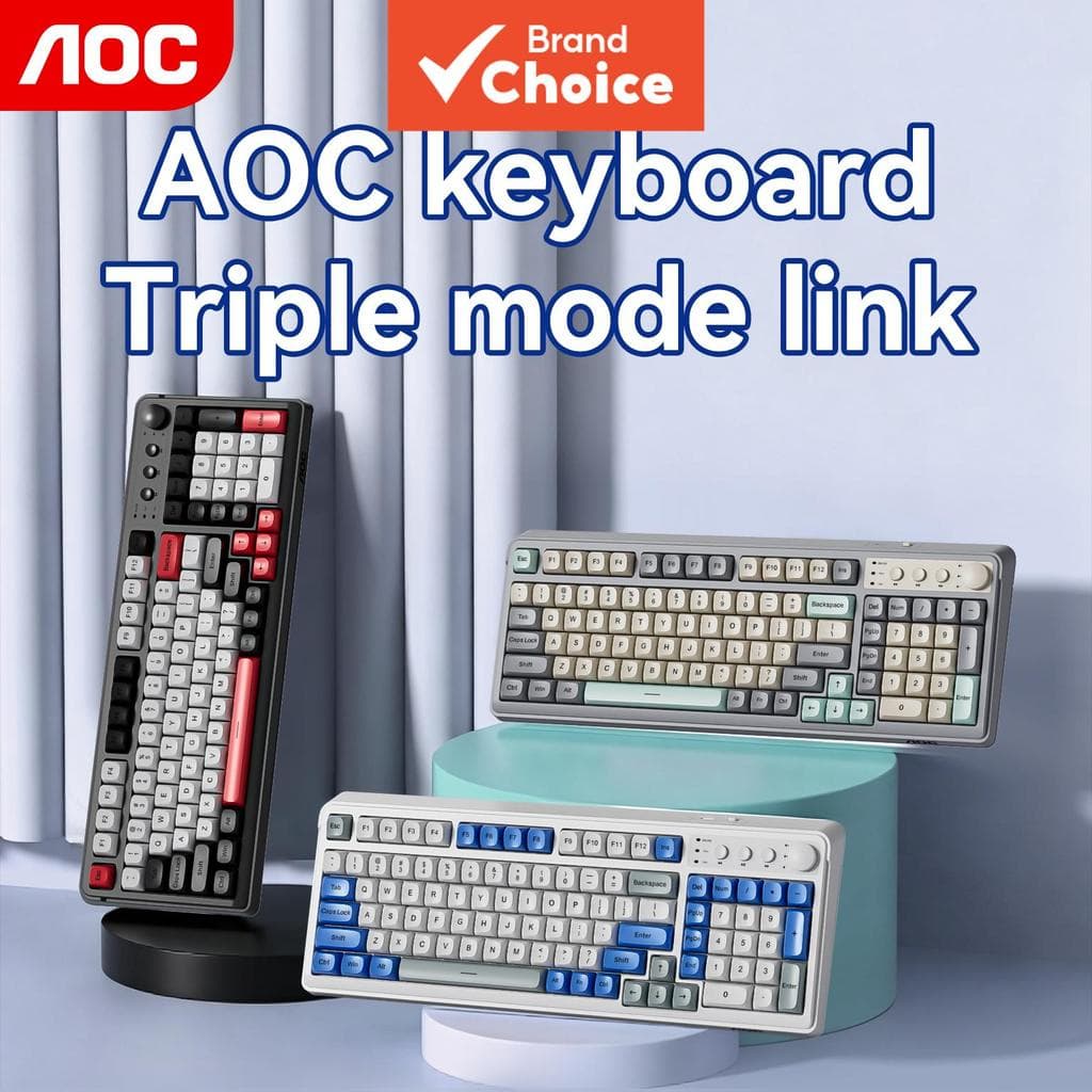 Teclado Mecânico AOC GK210 Tri-Mode Teclado Compacto Sem Fio 99 Teclas com Layout Compacto, Retroiluminação RGB, Teclas