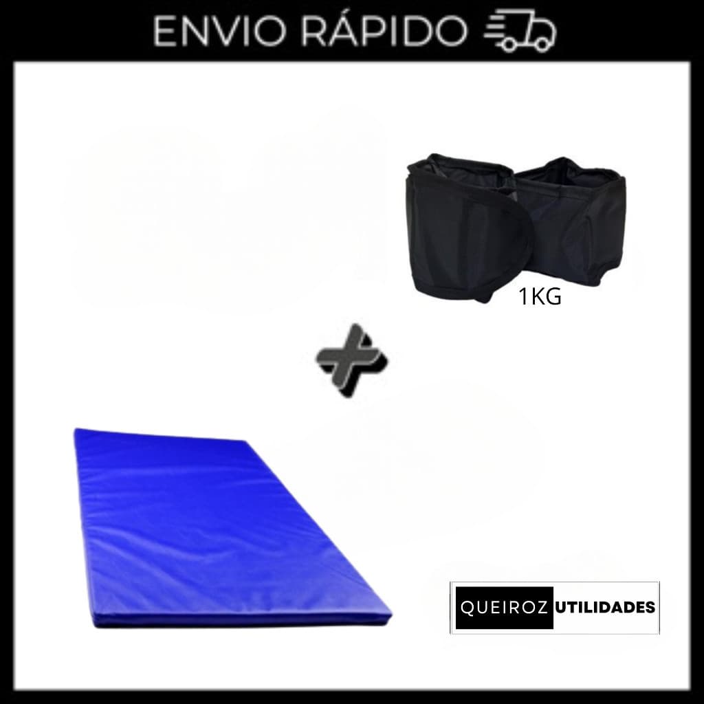 KIT Caneleira de Peso Preta Par de 1KG + Colchonete Azul Treino/Academia/Musculação/Fisioterapia