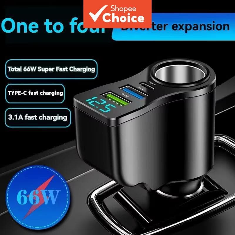 Carregador De Carro USB-C De 66 W Adaptador De Porta Dupla De Carregamento Rápido Com Display Digital