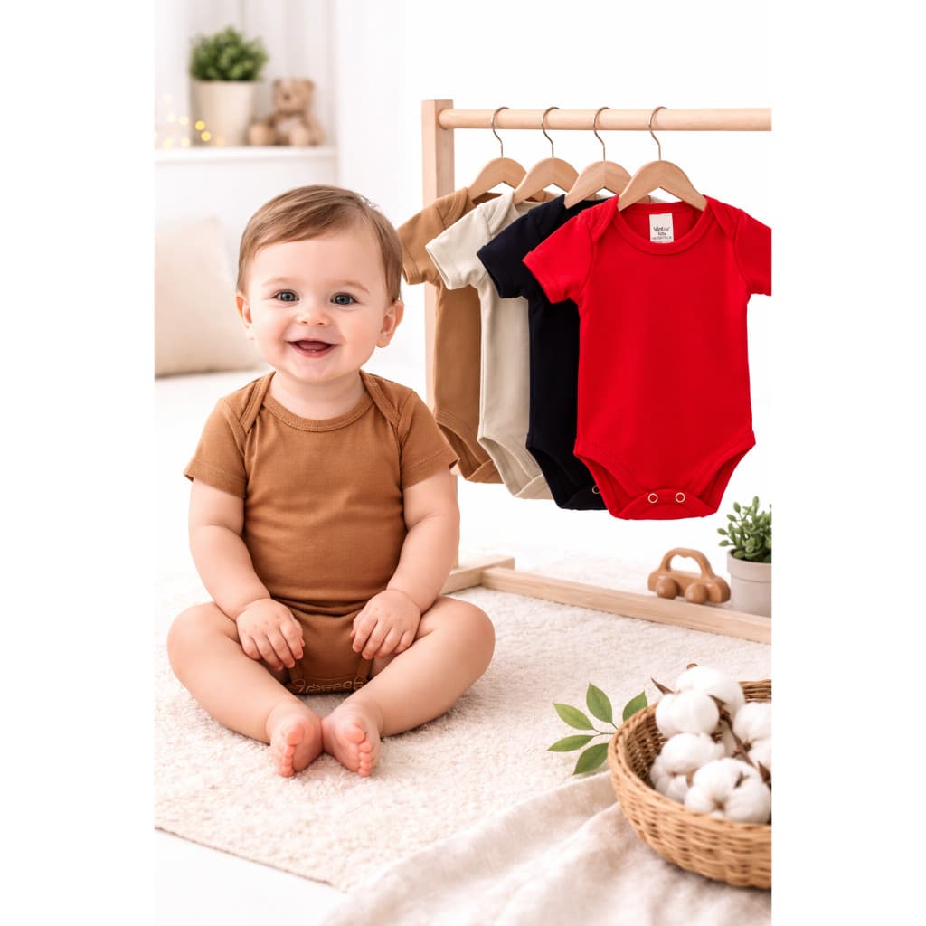 Body Bebê Liso Manga Curta Kit com 5 Peças Suedine 100% Algodão Unisex Neutro Enxoval Recem Nascido