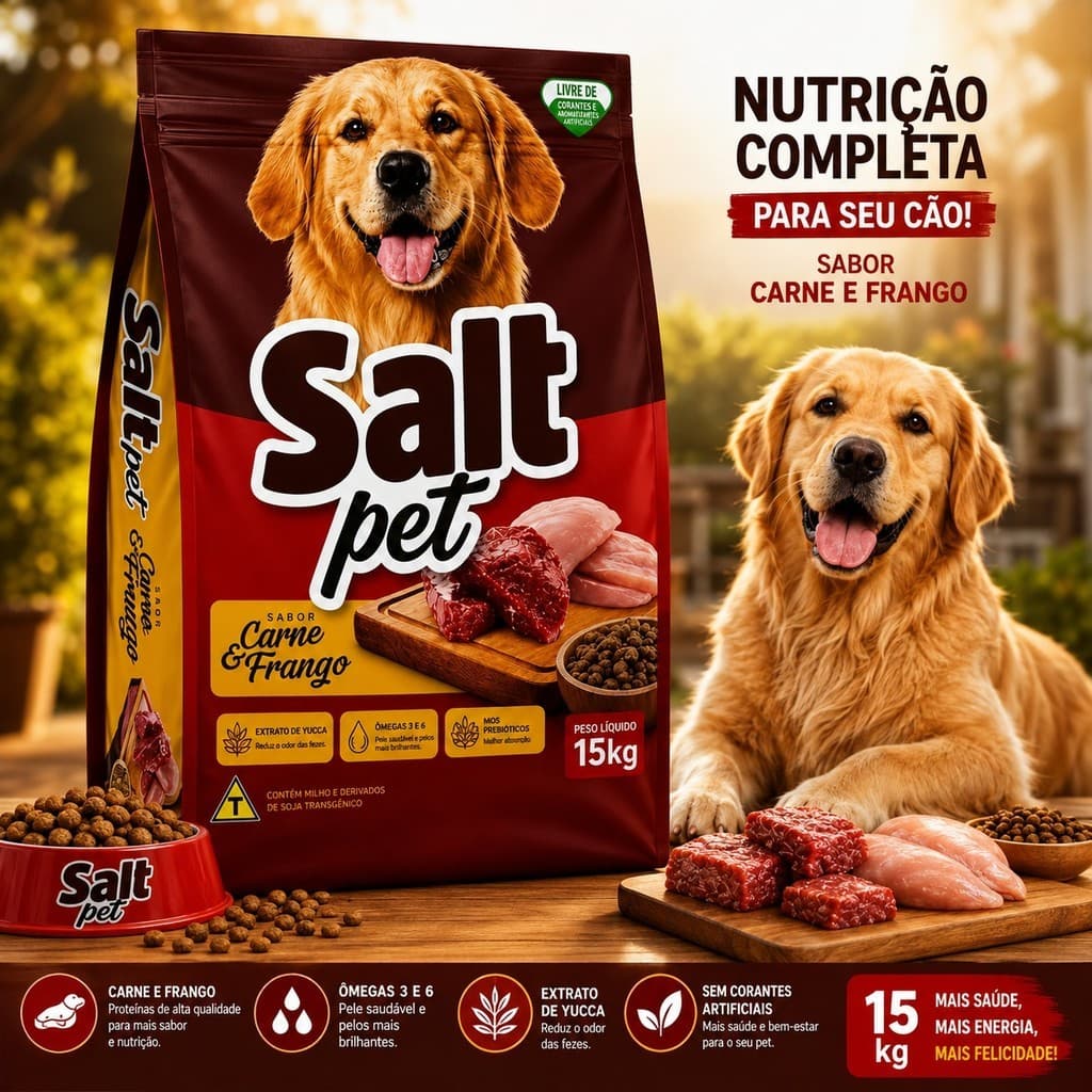 Ração Para Cachorro Grande Sabor Carne e Frango 15Kg Ração Alimentro Para Cães