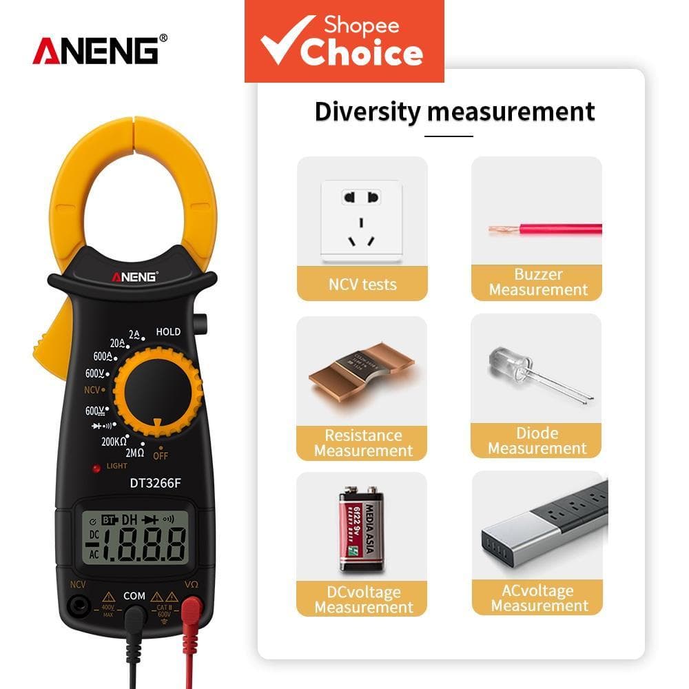 Uma Peça ANENG DT3266F Mini Multímetro Digital Braçadeira AC DC Testador De Resistor De Tensão Com Campainha