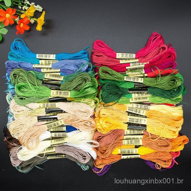 Linha de bordar, linha para ponto cruz, linha de bordado, 447 cores, linha tecida à mão, 6 fios, 7.21 1MNU