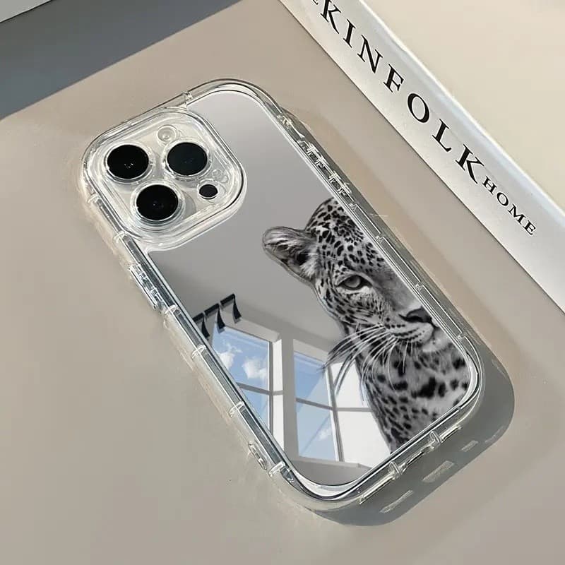 Capa de celular espelhada, com estampa de leopardo, compatível com Samsung e iPhone 11, 11 PRO, 11 PRO MAX, 12 MINI, 13 