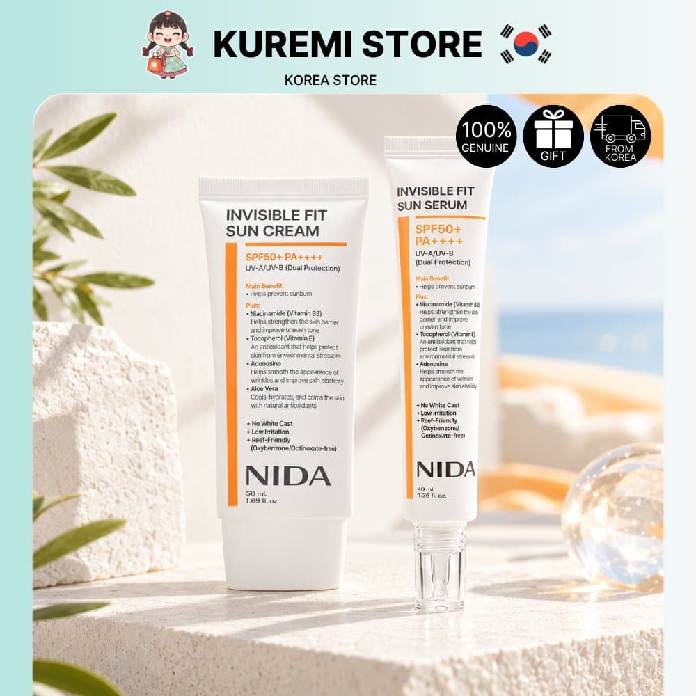 [NIDA] Protetor Solar Facial e Sérum Solar Coreano Invisible Fit 50ml/40ml Toque Invisível