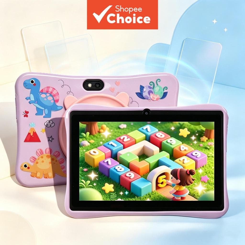 Tablet infantil ATMPC de 7 polegadas, 16GB de armazenamento, Android 14 quad-core, Wi-Fi 2,4G, HD 1024*600, câmeras