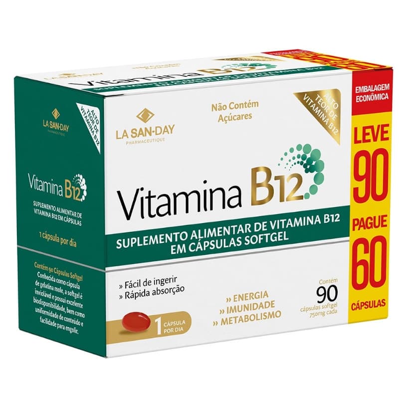 VITAMINA B12 SUPLEMENTO ALIMENTAR 90 CÁPSULAS - LA SAN DAY PRODUTO ORIGINAL