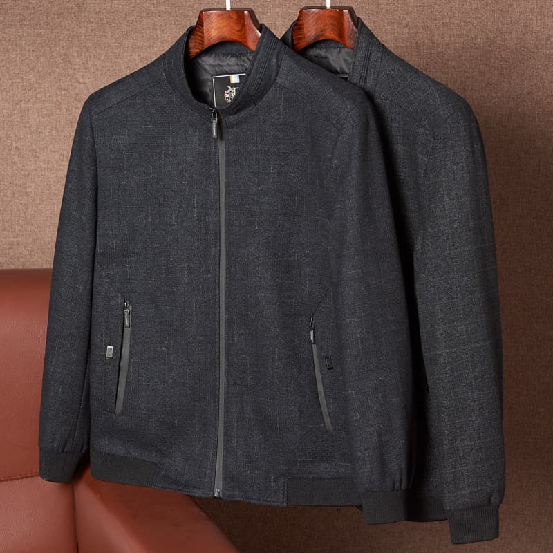 Pai idoso de meia-idade primavera jaqueta fina jaqueta masculina gola alta Casual roupas superiores masculinas roupas de