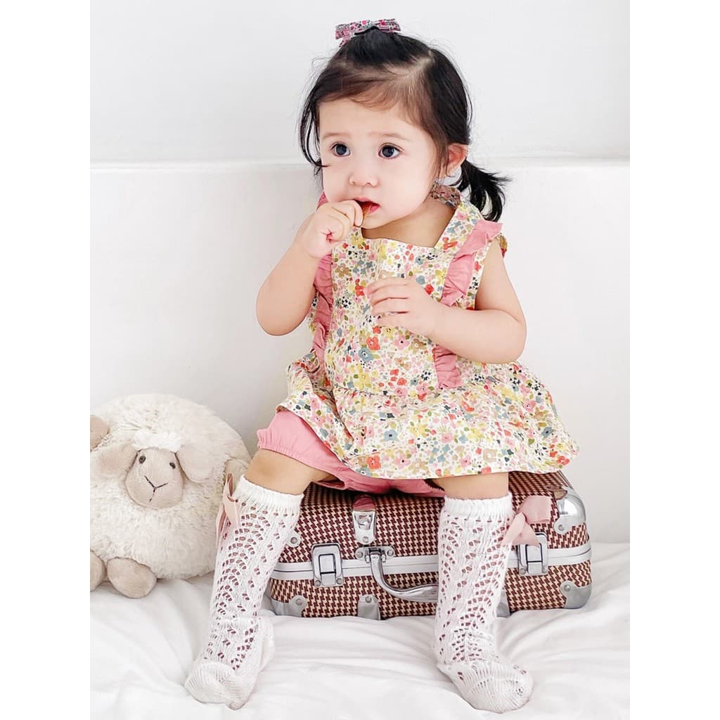 Roupas de bebê versão coreana colete Floral roupas de bebê verão puro algodão bebê menina terno de um ano de idade roupa