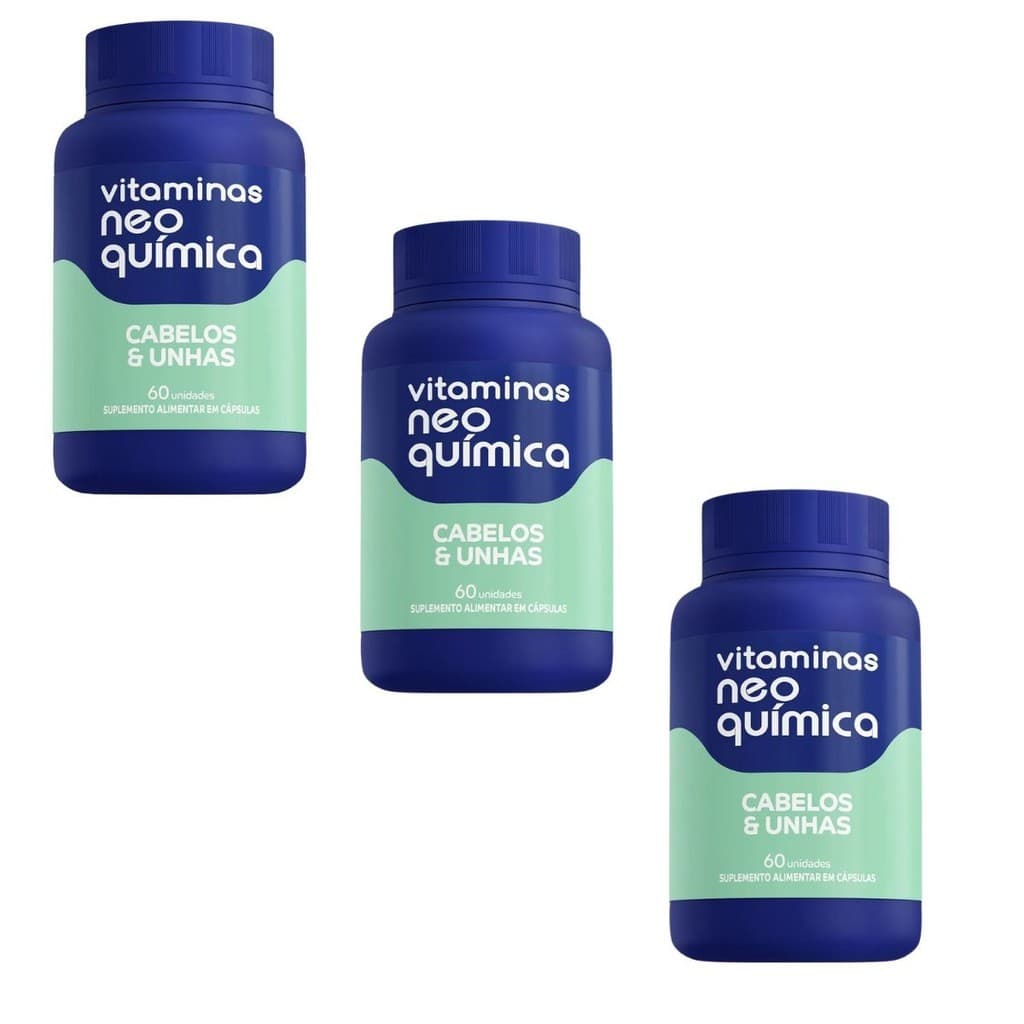 Kit 3x Vitamina Neo Química Cabelo e Unha 60 Comprimidos Biotina Zinco Vitamina A C D B  Suplemento