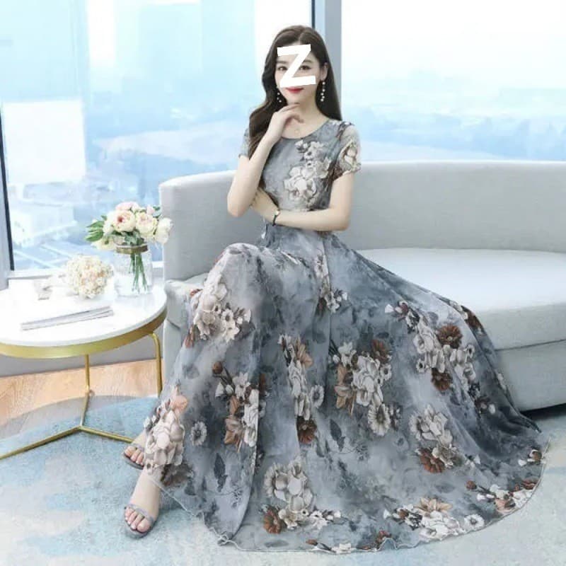 2026 vestido feminino de manga curta estampado imitação de seda gelo francês retrô feminino elegante praia vestido longo