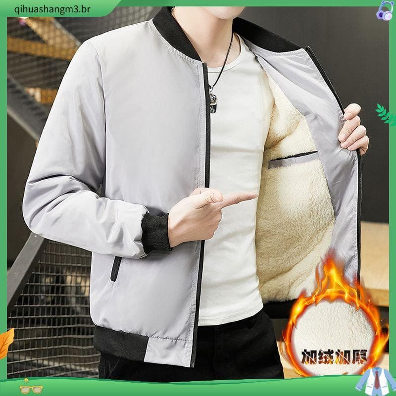 Jaqueta masculina versão coreana Casual forro de lã jaqueta masculina primavera outono gola alta topo na moda outono inv