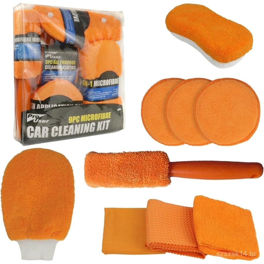 Kit de limpeza com luvas finas, escova para carro, limpador ultra potente adequado para kit de pneus, pano para lavagem 