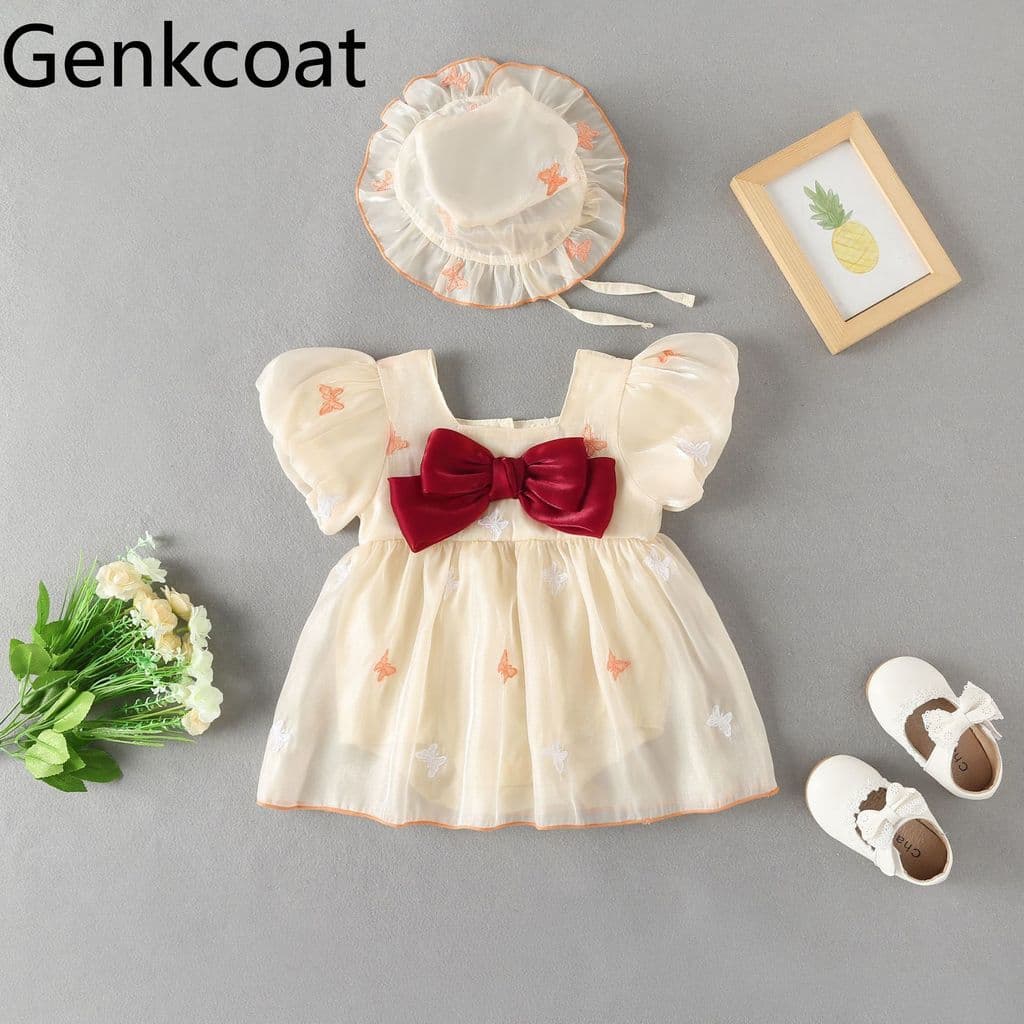 Bebê macacão roupas de verão roupas finas bebê menina macacão bordado borboleta manga curta Ha saia crianças princesa sa
