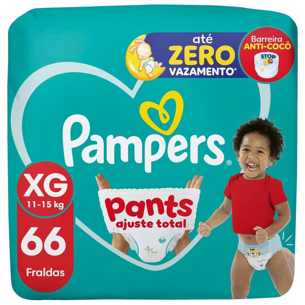 Kit 3 Fralda Pampers Pants Ajuste Total Tamanho XG com 66 Unidades