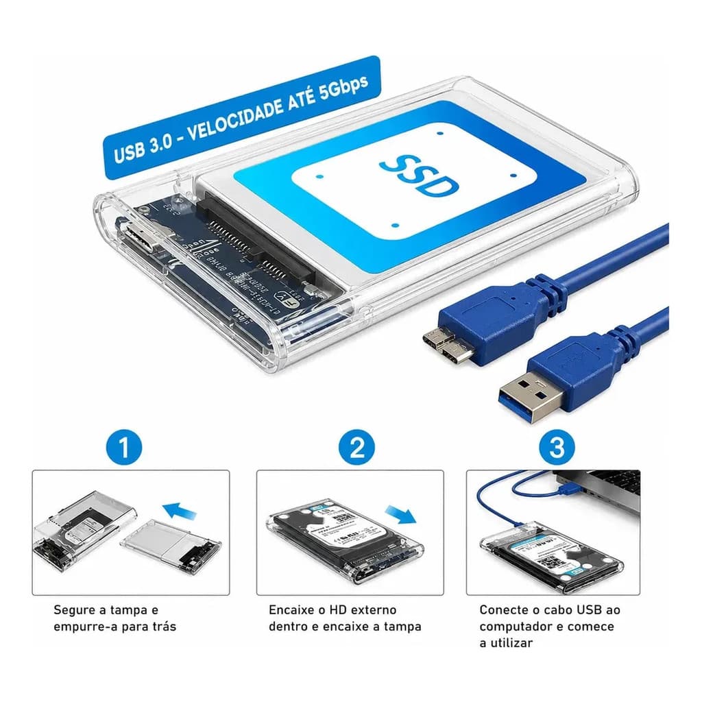 Case Hd Externo Usb 3.0 Transparente Para Hd  SSD Sata 2,5 FY-448