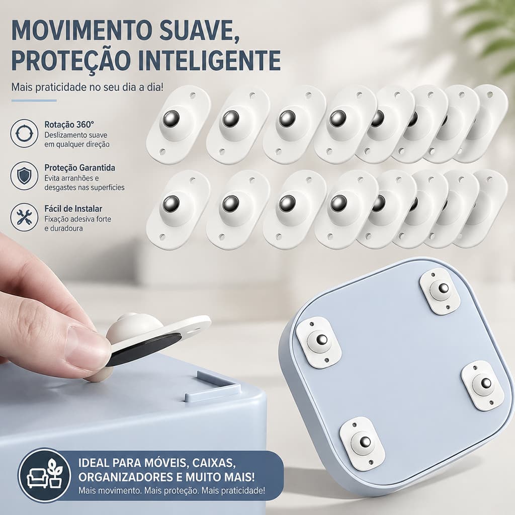 Rodinhas Adesivas 360° Aço Inoxidável Rodízio Autoadesivo Rotação Livre para Móveis Armários