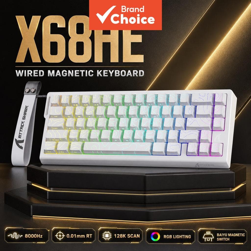 Teclado Mecânico Magnético ATTACK SHARK X68HE 66 Teclas, Placa de Alumínio Superior, Espuma de Poron, Teclado Gamer FPS