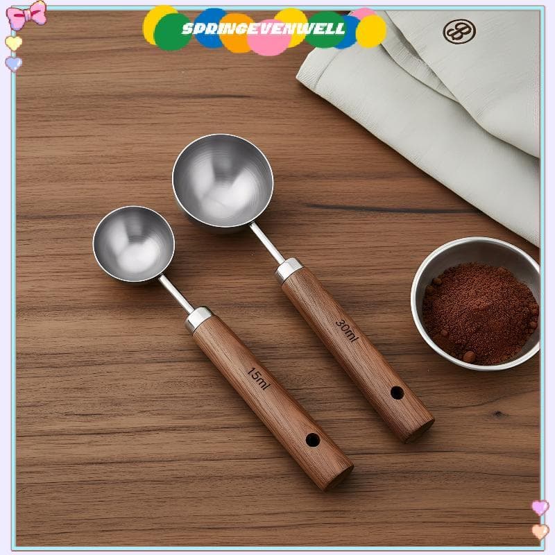 [springevenwell] Cabo De Aço Inoxidável Madeira De Nogueira 1TBSP Colher De Café Medidora Para Grãos Expresso Em Pó Bari