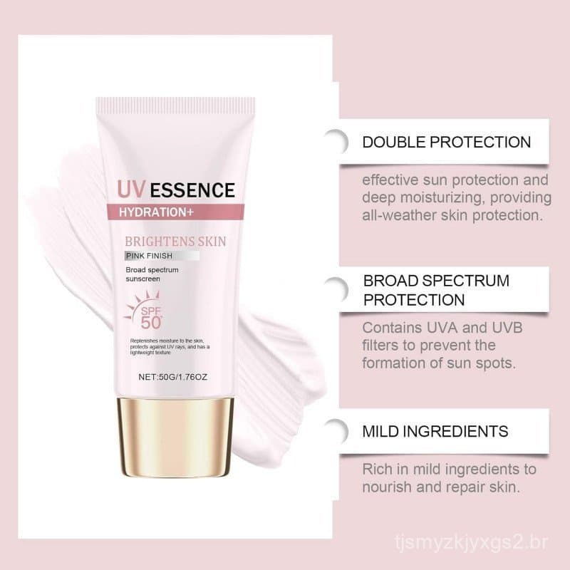 Protetor solar clareador de pele SPF50, protetor solar de amplo espectro clareador UVE rosa, protetor solar facial corea